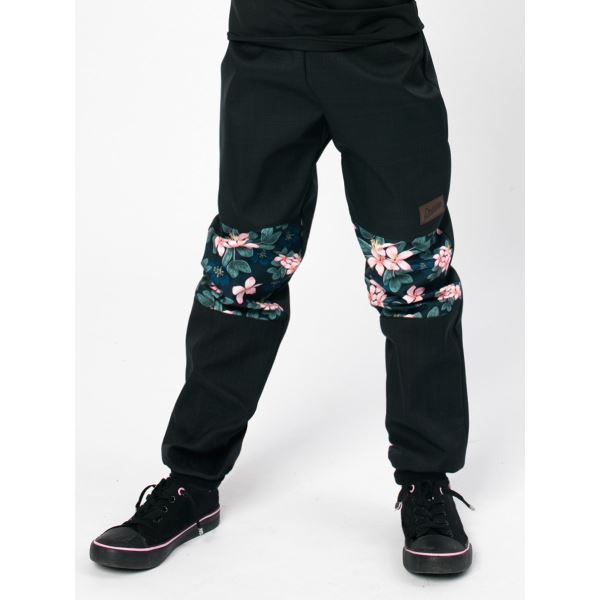 Dívčí softsehllové kalhoty DREXISS MOON FLOWERS černá